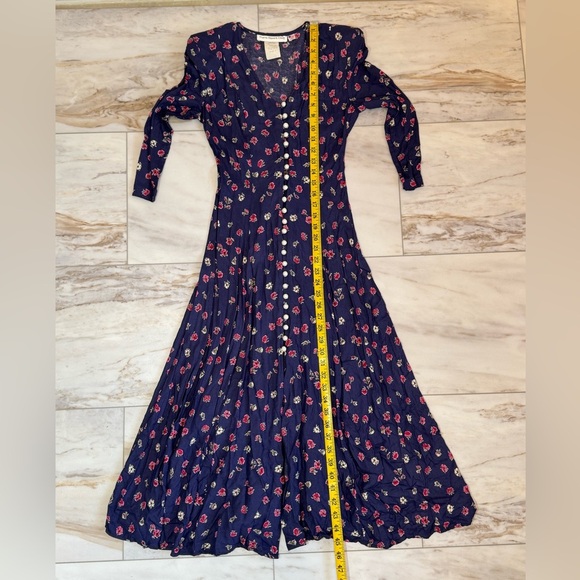 Vintage Paris Sport Club Navy Floral Button‑Front Midi Dress Size 3 -Made in USA - Picture 7 of 7